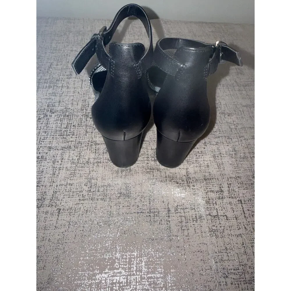 Nine West Black White Slingback Heels Open Toe Patterned Pumps